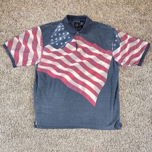 Cotton Traders Sport Polo Shirt Mens XXL Blue American Flag Patriotic USA